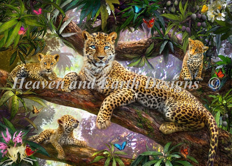 Tree Top Leopard Family - Click Image to Close