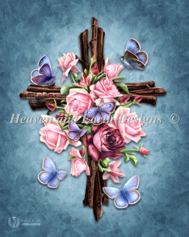 Mini Butterfly Rose Cross - Click Image to Close