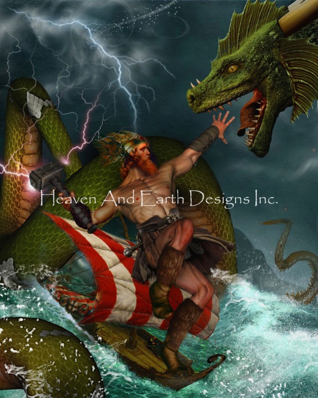 Thor Battles Jormungand - Click Image to Close