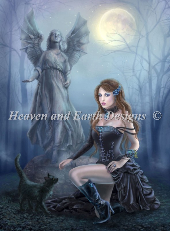 Fantasy Woman And Black Cat - Click Image to Close