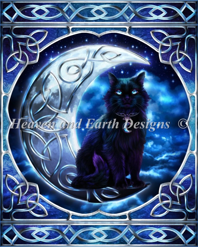 Mini Midnight Moon Celtic Black Cat - Click Image to Close