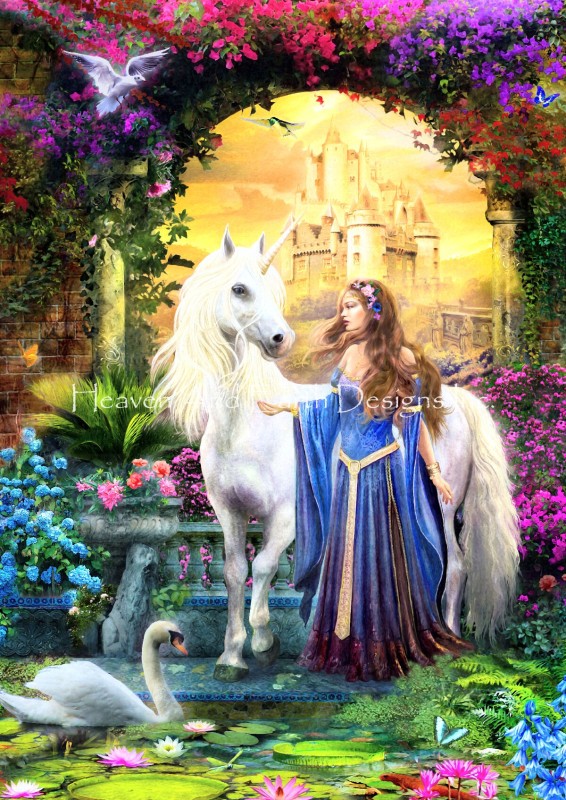 Floral Princess And Unicorn - Click Image to Close