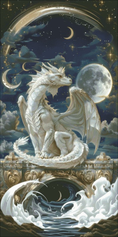 Diamond Painting Canvas - Silver Moon Dragon - Click Image to Close