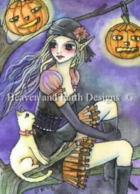 Diamond Painting Canvas - QS Halloween Kitty Witch