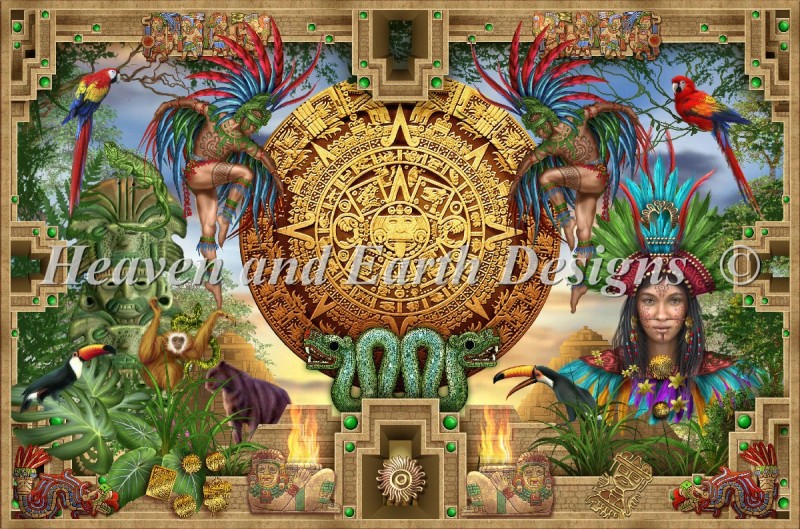 Supersized Mayan Aztec Montage Max Colors - Click Image to Close