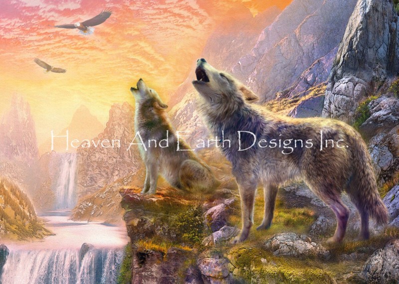 Sunset Howling Wolves - Click Image to Close