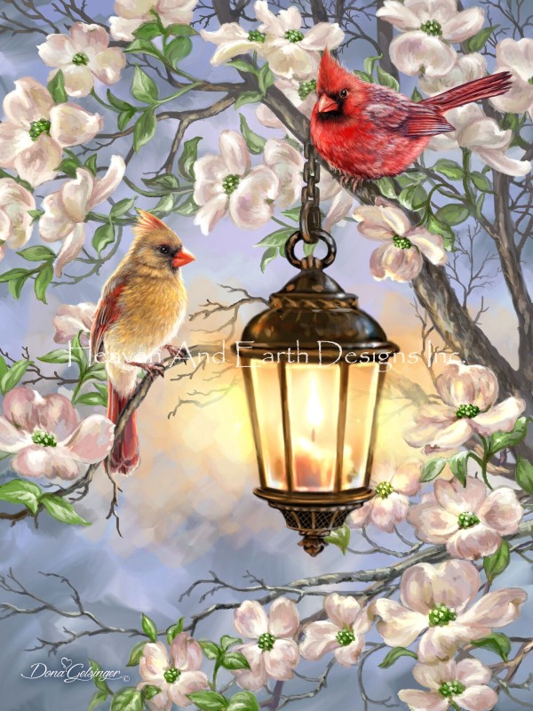 Spring Lantern With Cardinals - Click Image to Close